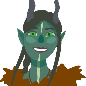 A small vector doodle of a green tiefling